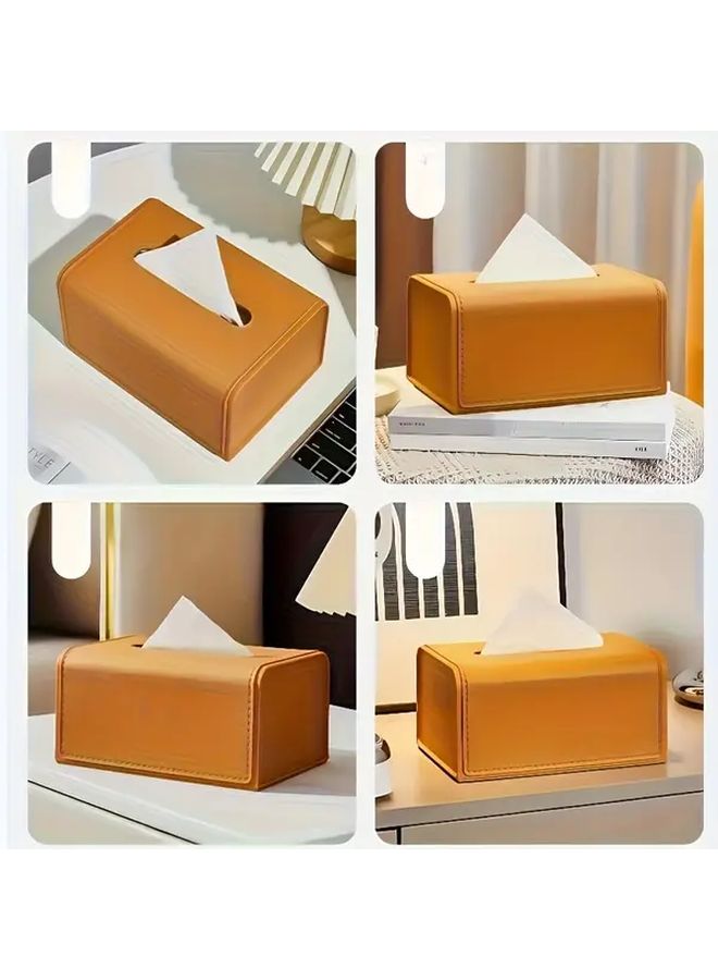 حامل علبة المناديل ذو ملمس جلد رمادي بسيط 2 قطعة ديكور منزلي عصري - Image 2